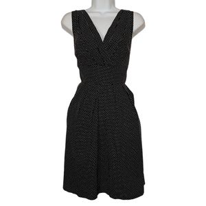 COREY P White Micro Polka Dot Print Black Sleeveless A-Line Dress 10 (Medium)